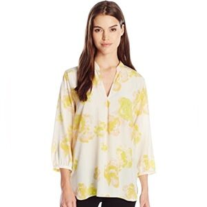 Amanda Uprichard 100% Silk Floral Tunic Blouse - Yellow & White - Small
